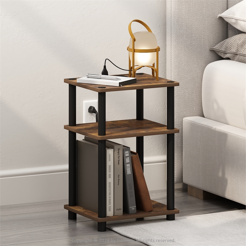 Furinno Just 3-Tier Turn-N-Tube Open Storage Nighstand in Amber Pine/Black