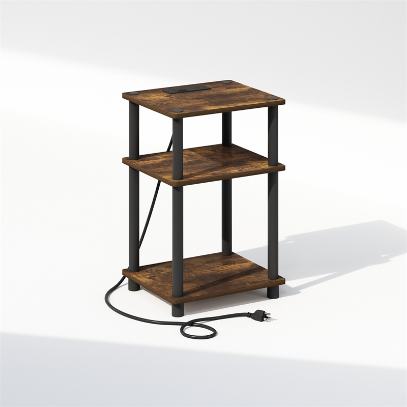 Furinno Just 3-Tier Turn-N-Tube Open Storage Nighstand in Amber Pine/Black