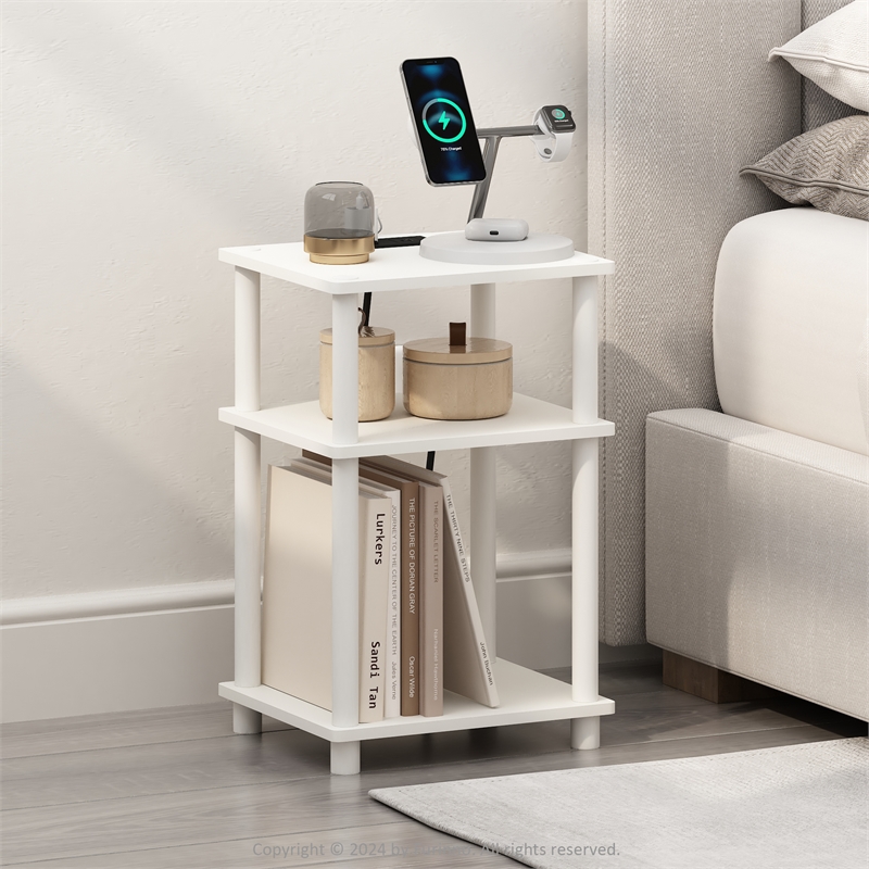 Furinno JUST 3-Tier Turn-N-Tube Open Storage Nighstand in Bedside White/White