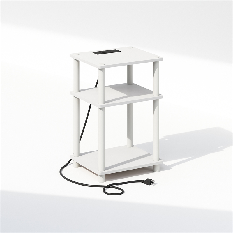 Furinno JUST 3-Tier Turn-N-Tube Open Storage Nighstand in Bedside White/White