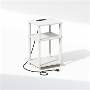 Furinno Just 3-Tier Turn-N-Tube Open Storage Nighstand in Bedside White/White