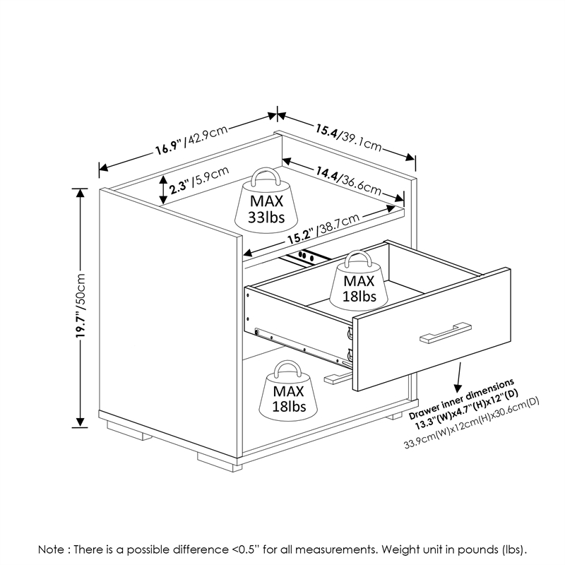 Furinno Tidur Modern Bedroom Bedside Tables Handle Columbia Walnut/Black