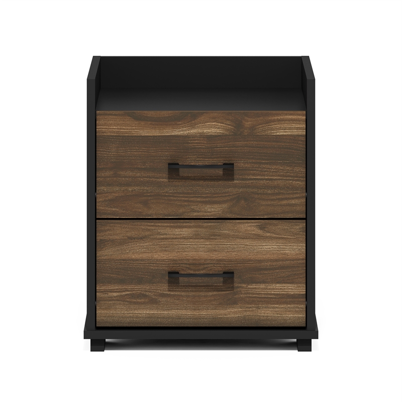 Furinno Tidur Modern Bedroom Bedside Tables Handle Columbia Walnut/Black