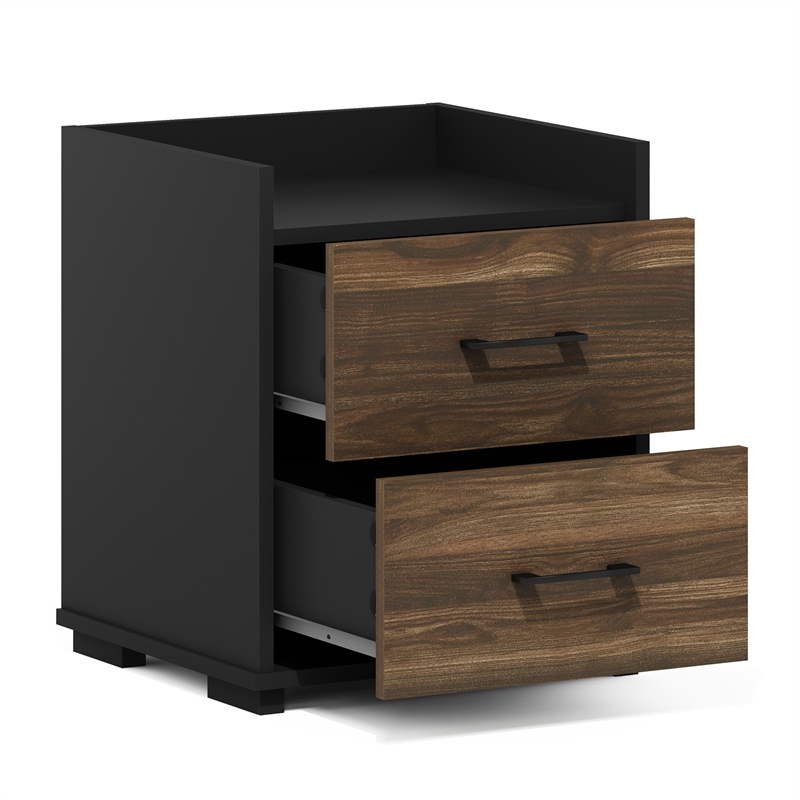 Furinno Tidur Modern Bedroom Bedside Tables Handle Columbia Walnut/Black