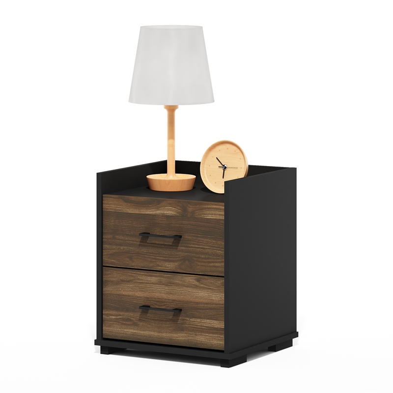 Furinno Tidur Modern Bedroom Bedside Tables Handle Columbia Walnut/Black