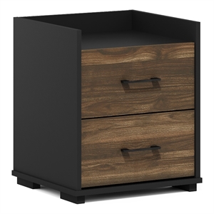 Furinno Tidur Modern Bedroom Bedside Tables Handle Columbia Walnut/Black