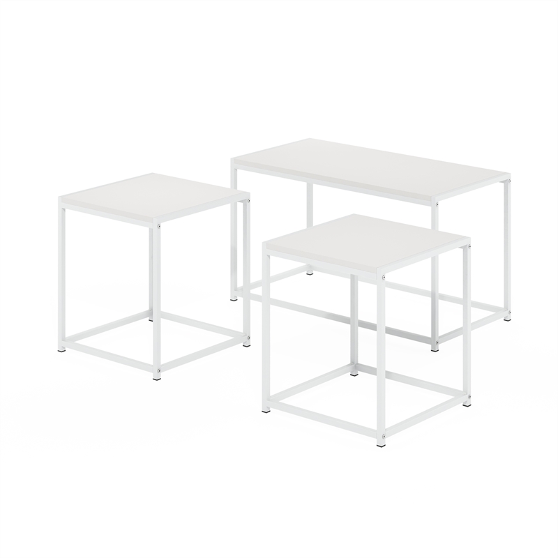 Furinno CAMNUS Modern Living Room Table Set with One Coffee Solid White/White