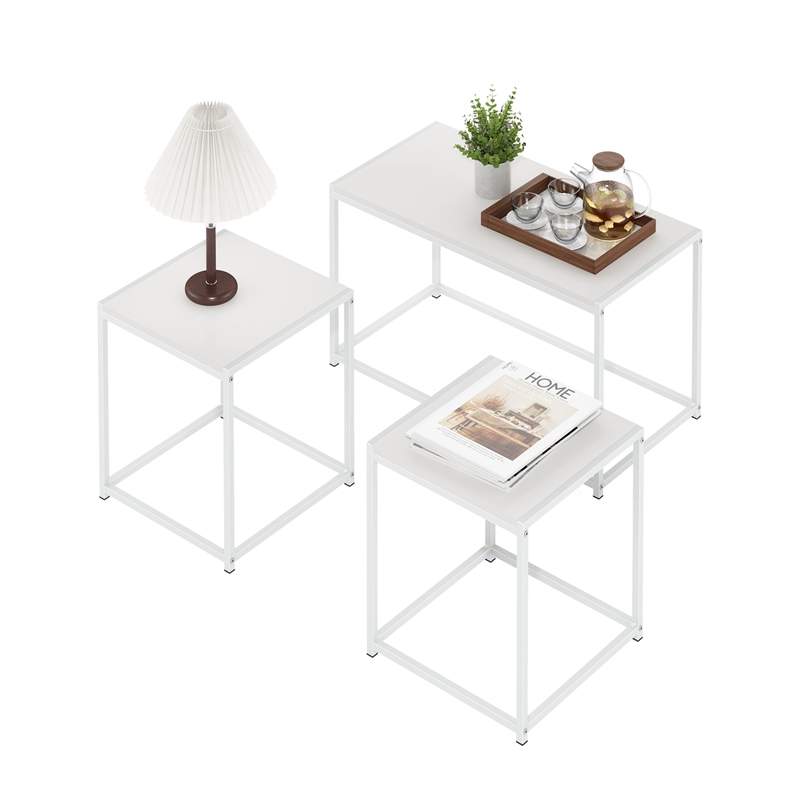 Furinno CAMNUS Modern Living Room Table Set with One Coffee Solid White/White