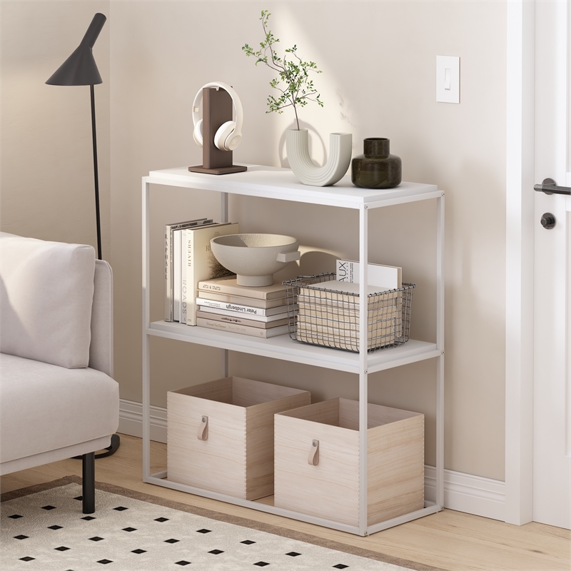 Furinno MORETTI Modern Lifestyle Wide Stackable Shelf in Solid White/White