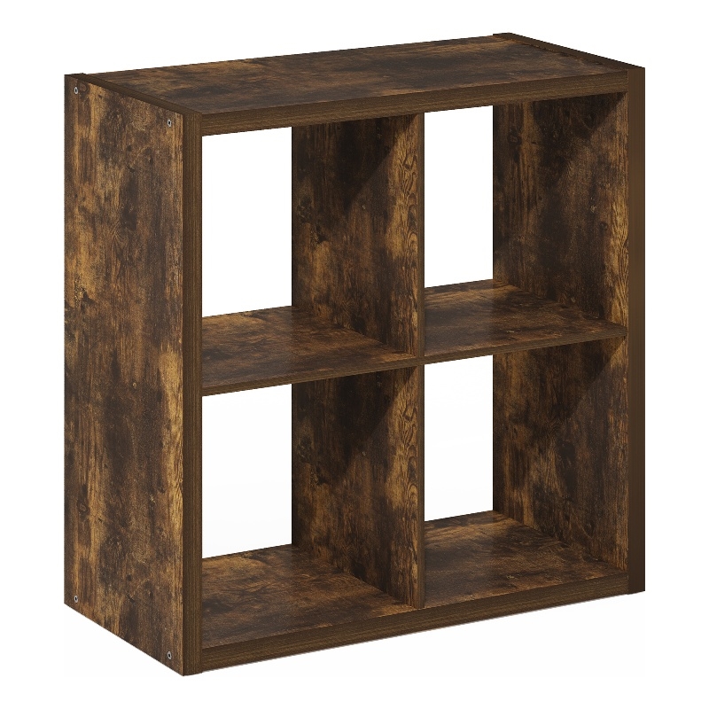 Furinno CUBICLE Open Back Decorative Cube Storage Organizer in 4-Cube Amber Pine