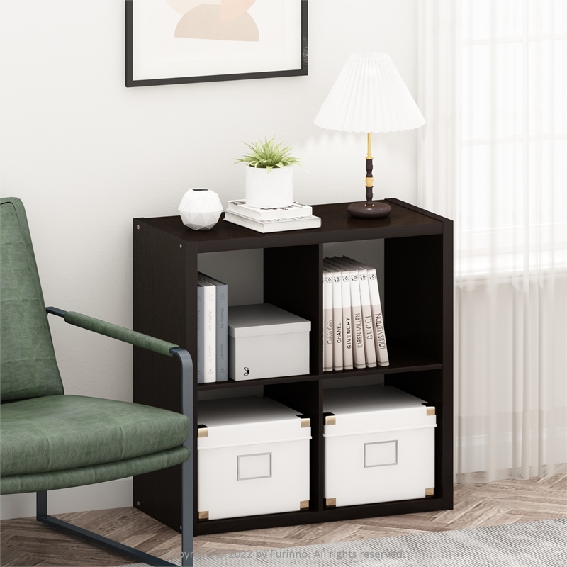 Furinno CUBICLE Open Back Decorative Cube Storage Organizer in 4-Cube Dark Oak