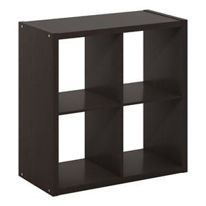 Furinno Cubicle Open Back Decorative Cube Storage Organizer in 4-Cube Dark Oak