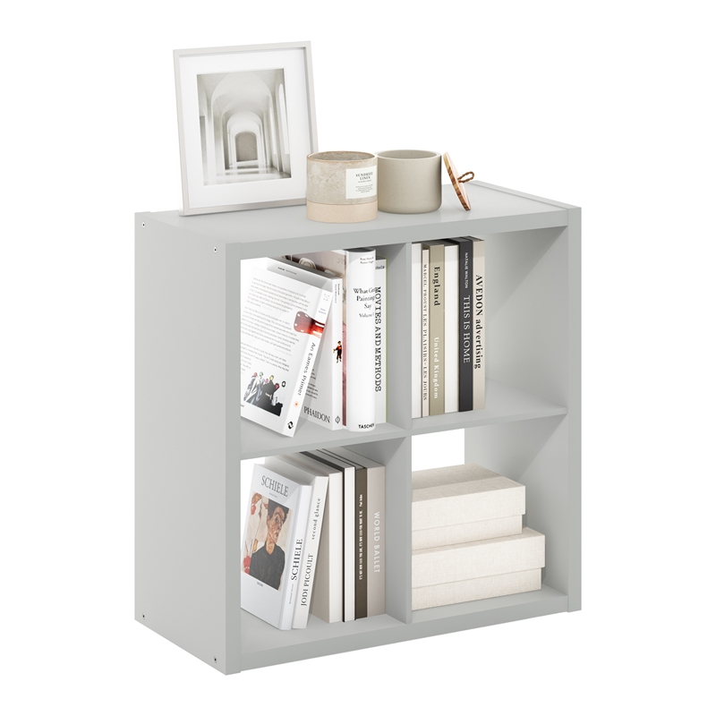 Furinno CUBICLE Open Back Decorative Cube Storage Organizer in 4-Cube Light Grey