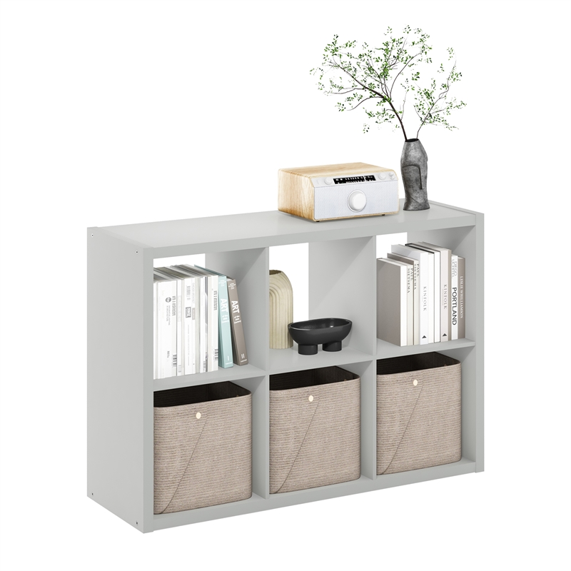 Furinno CUBICLE Open Back Decorative Cube Storage Organizer in 6-Cube Light Grey