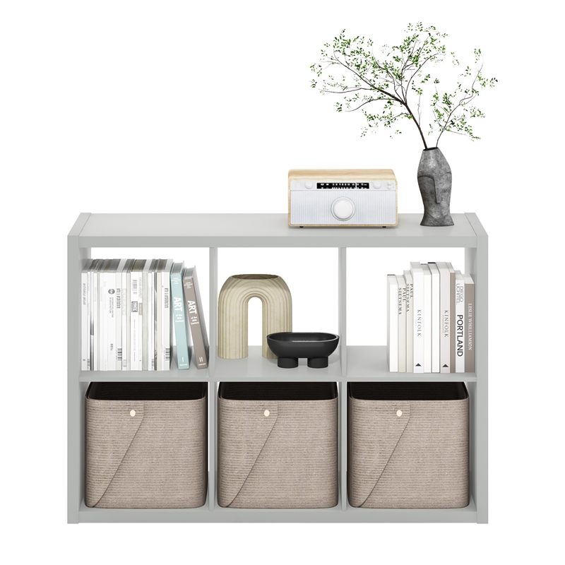 Furinno CUBICLE Open Back Decorative Cube Storage Organizer in 6-Cube Light Grey