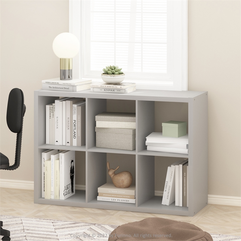 Furinno CUBICLE Open Back Decorative Cube Storage Organizer in 6-Cube Light Grey