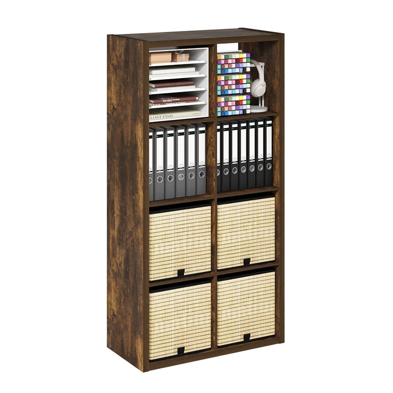 Furinno CUBICLE Open Back Decorative Cube Storage Organizer in 8-Cube Amber Pine