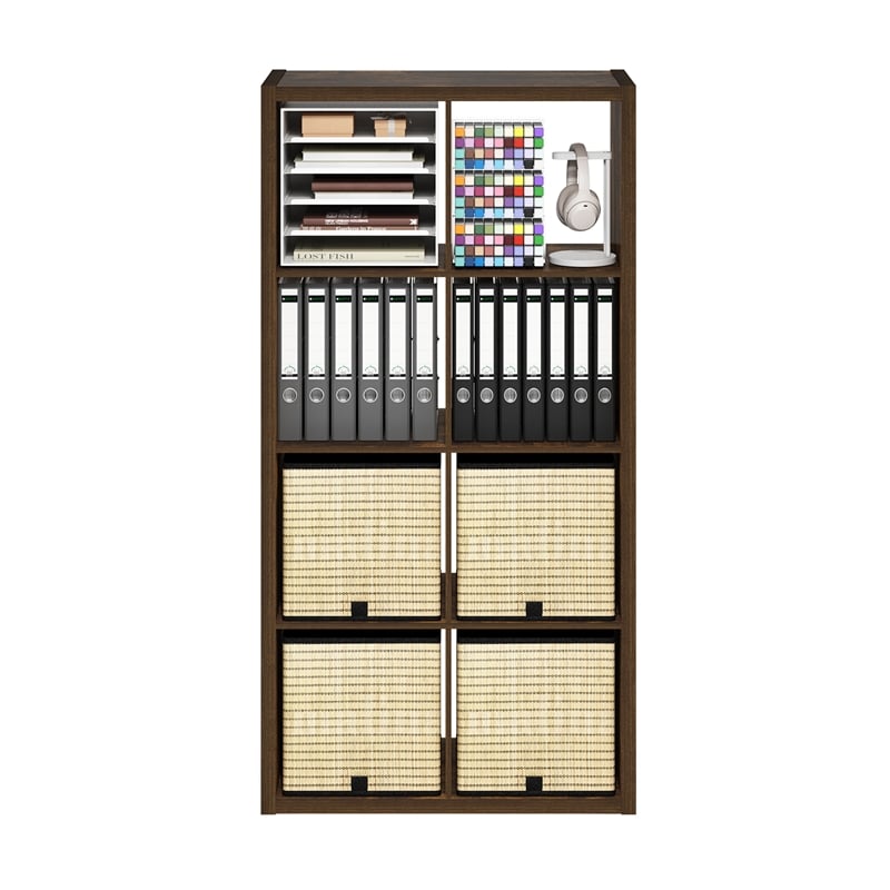 Furinno CUBICLE Open Back Decorative Cube Storage Organizer in 8-Cube Amber Pine