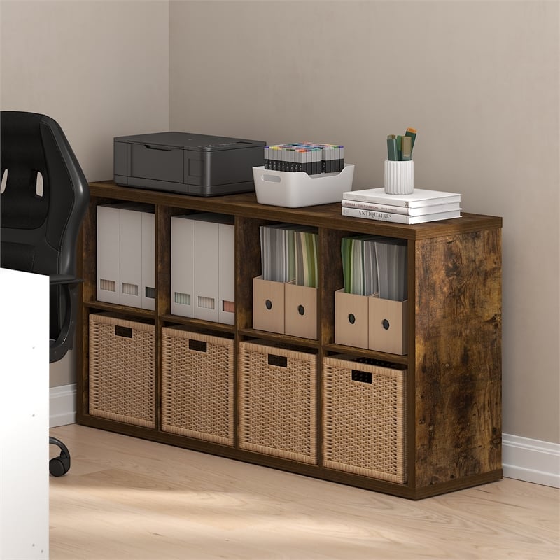 Furinno CUBICLE Open Back Decorative Cube Storage Organizer in 8-Cube Amber Pine
