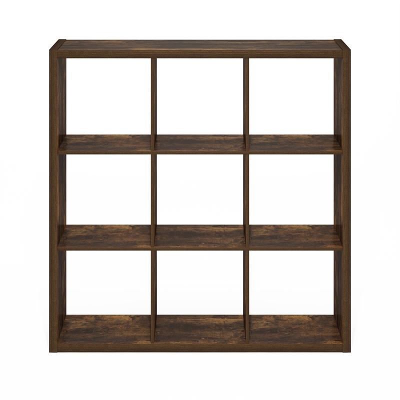 Furinno CUBICLE Open Back Decorative Cube Storage Organizer in 9-Cube Amber Pine