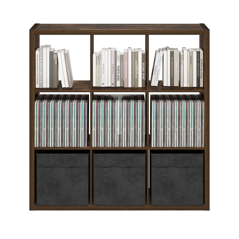 Furinno CUBICLE Open Back Decorative Cube Storage Organizer in 9-Cube Amber Pine