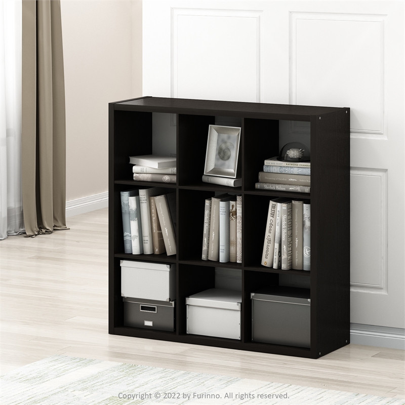 Furinno CUBICLE Open Back Decorative Cube Storage Organizer in 9-Cube Dark Oak