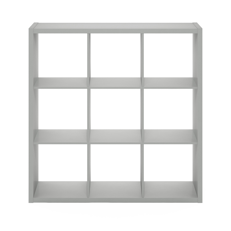 Furinno CUBICLE Open Back Decorative Cube Storage Organizer in 9-Cube Light Grey