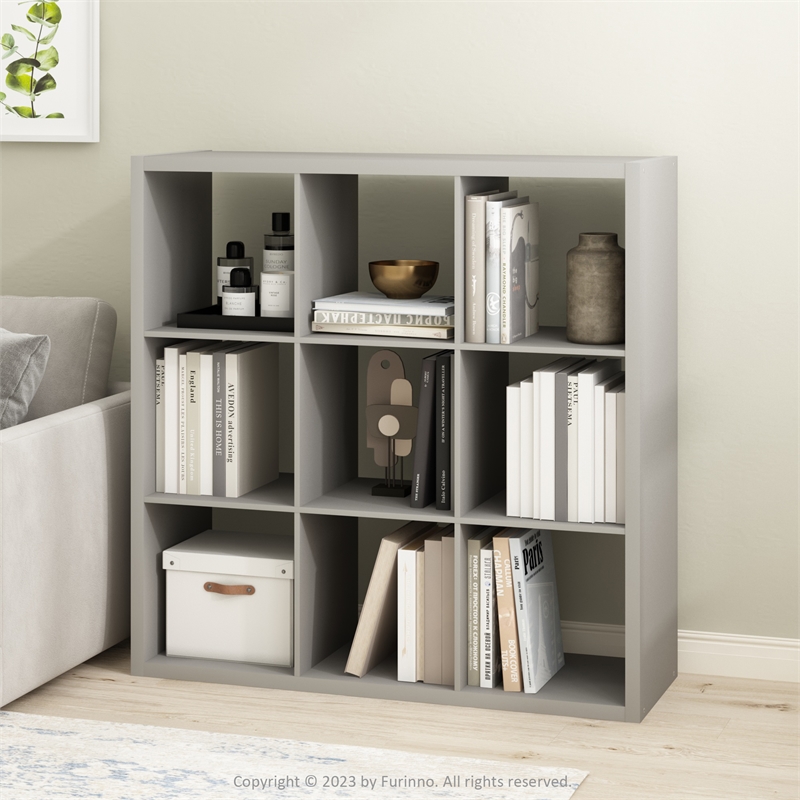 Furinno CUBICLE Open Back Decorative Cube Storage Organizer in 9-Cube Light Grey