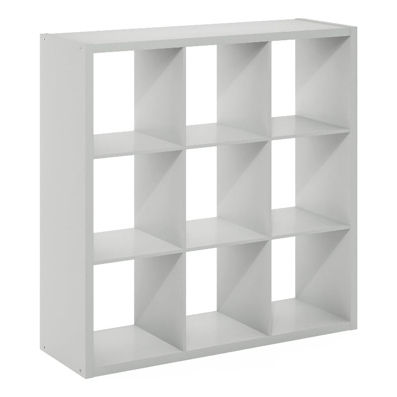Furinno CUBICLE Open Back Decorative Cube Storage Organizer in 9-Cube Light Grey