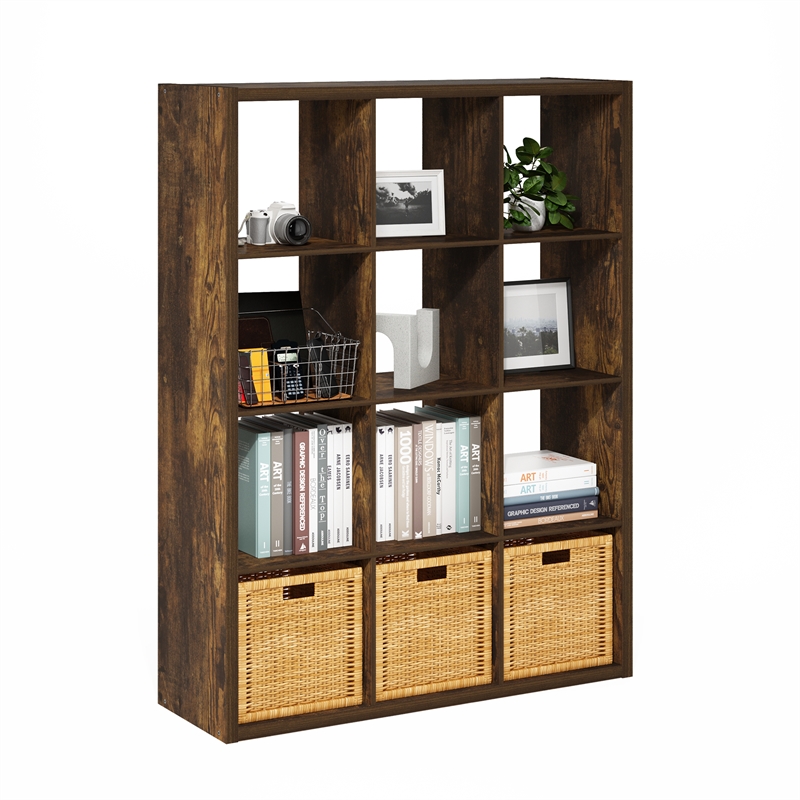 Furinno CUBICLE Open Back Decorative Cube Storage Organizer in Amber Pine