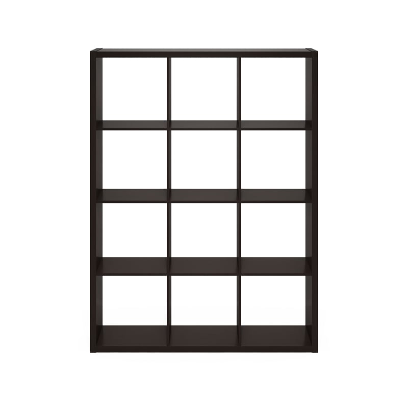 Furinno CUBICLE Open Back Decorative Cube Storage Organizer in 12-Cube Dark Oak