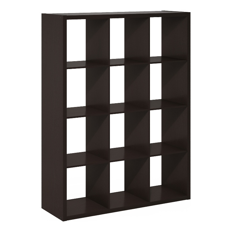 Furinno CUBICLE Open Back Decorative Cube Storage Organizer in 12-Cube Dark Oak