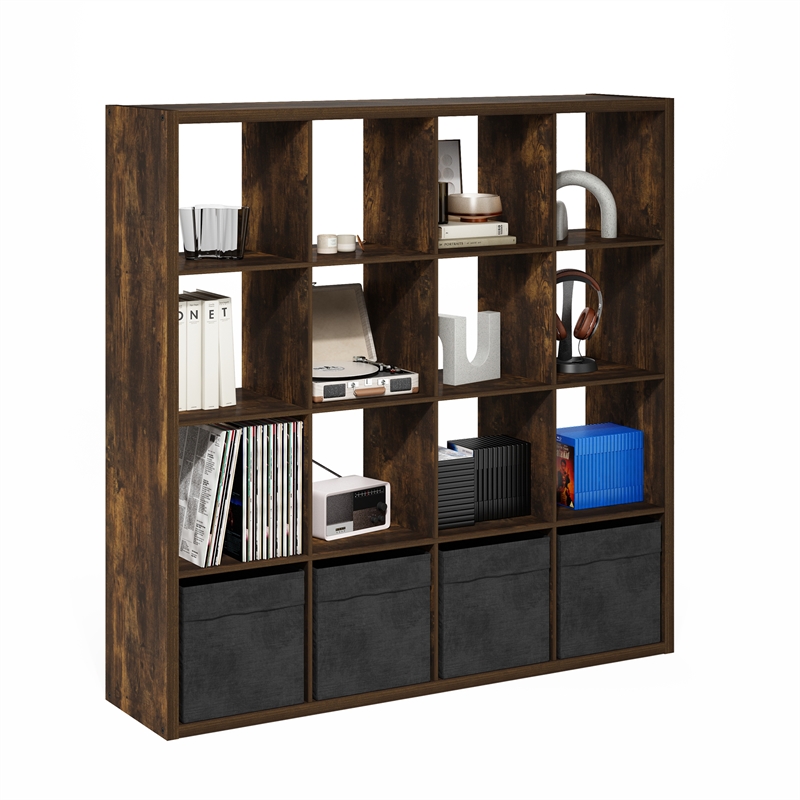 Furinno CUBICLE Open Back Decorative Cube Storage Organizer in Amber Pine