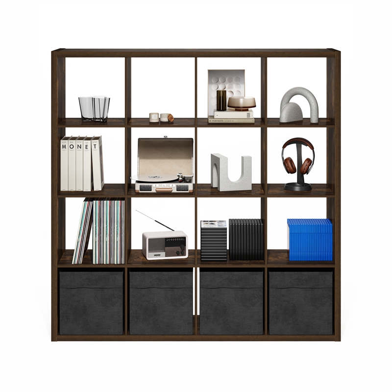 Furinno CUBICLE Open Back Decorative Cube Storage Organizer in Amber Pine