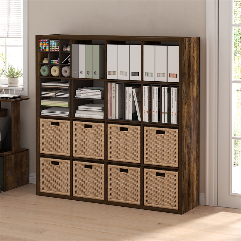 Furinno CUBICLE Open Back Decorative Cube Storage Organizer in Amber Pine