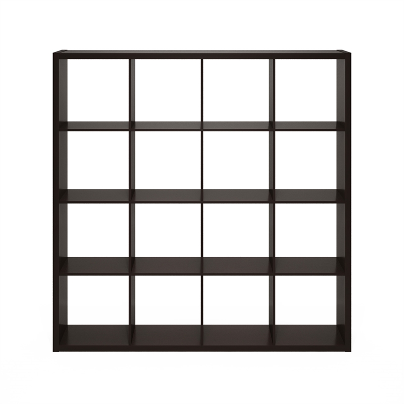 Furinno CUBICLE Open Back Decorative Cube Storage Organizer in 16-Cube Dark Oak