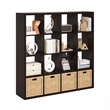Furinno CUBICLE Open Back Decorative Cube Storage Organizer in 16-Cube Dark Oak