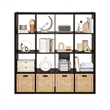 Furinno CUBICLE Open Back Decorative Cube Storage Organizer in 16-Cube Dark Oak