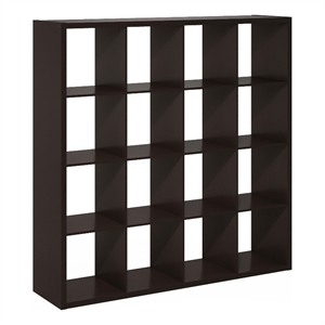 Furinno CUBICLE Open Back Decorative Cube Storage Organizer in 16-Cube Dark Oak
