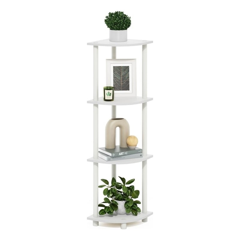 Furinno TURN-N-TUBE 4-Tier Corner Display Rack Multipurpose Shelving White/White