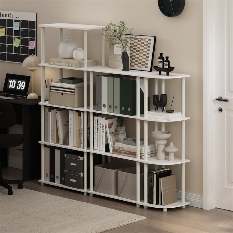 Furinno TURN-N-TUBE 4-Tier Corner Display Rack Multipurpose Shelving White/White