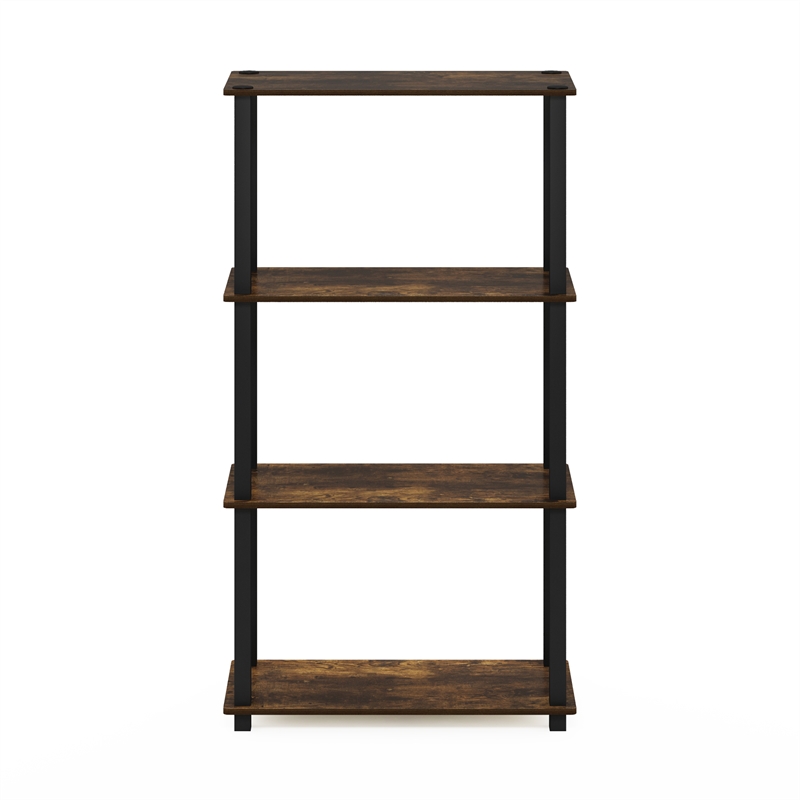 Furinno TURN-S-TUBE 4-Tier Multipurpose Shelf Display Rack with Amber Pine/Black