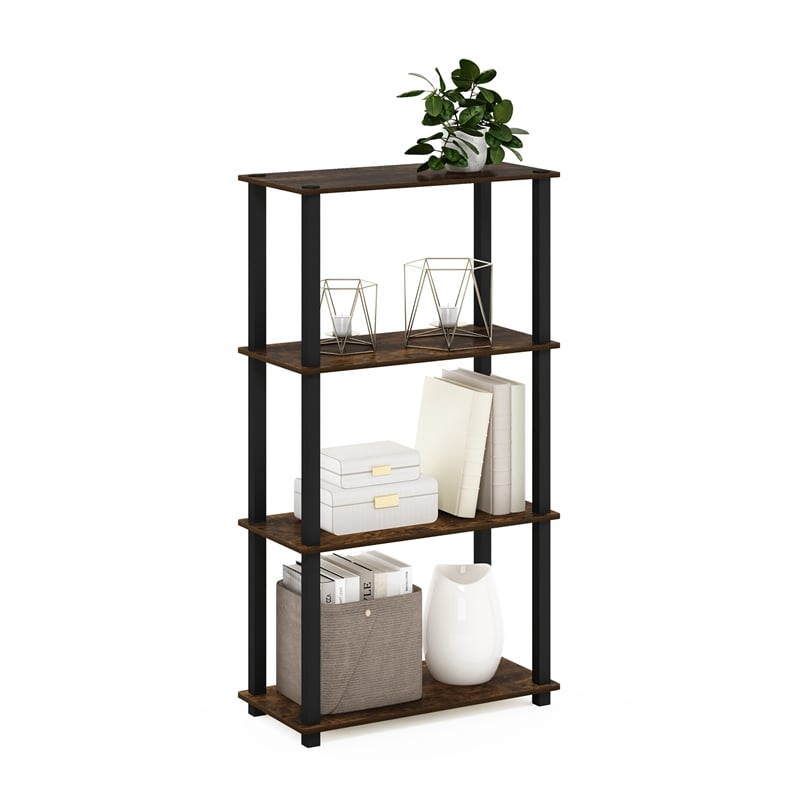 Furinno TURN-S-TUBE 4-Tier Multipurpose Shelf Display Rack with Amber Pine/Black