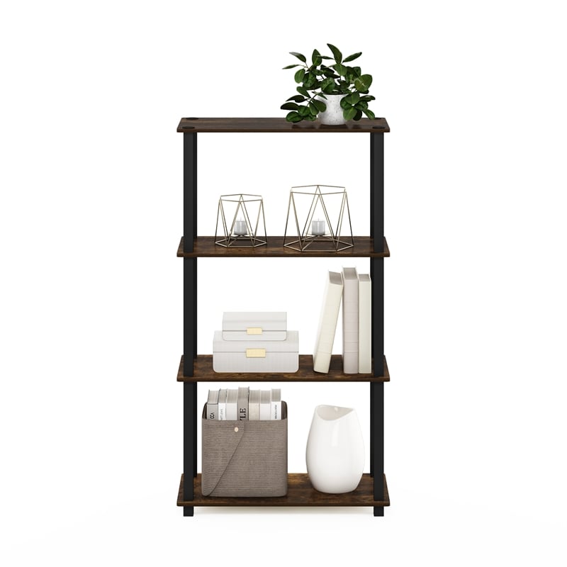 Furinno TURN-S-TUBE 4-Tier Multipurpose Shelf Display Rack with Amber Pine/Black