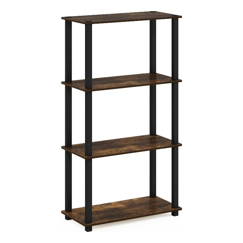 Furinno TURN-S-TUBE 4-Tier Multipurpose Shelf Display Rack with Amber Pine/Black