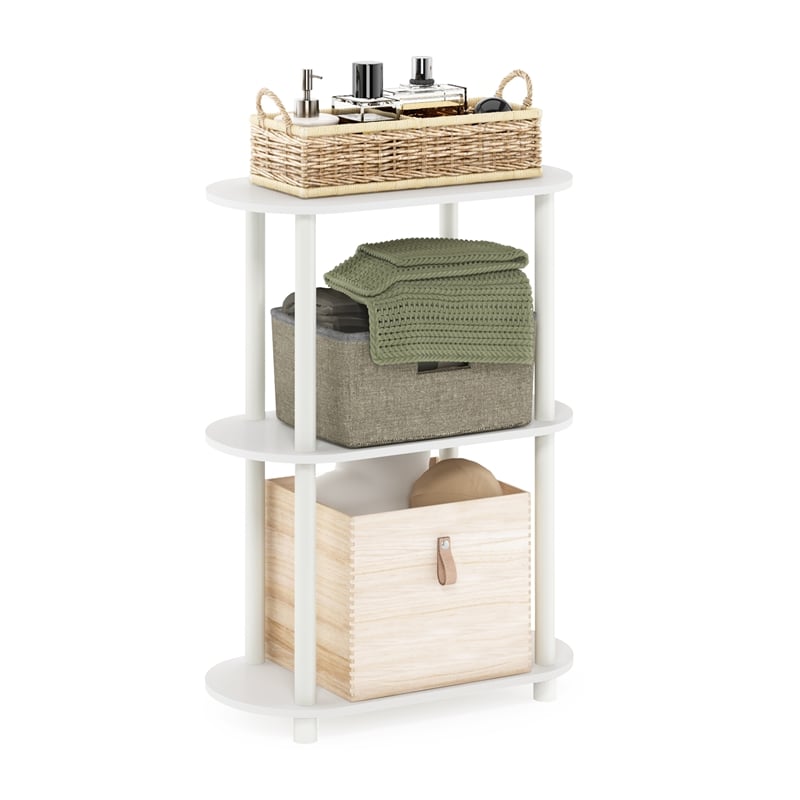 Furinno TURN-N-TUBE No Tools 3-Tier Modern Oval Side Display White/Virgin White
