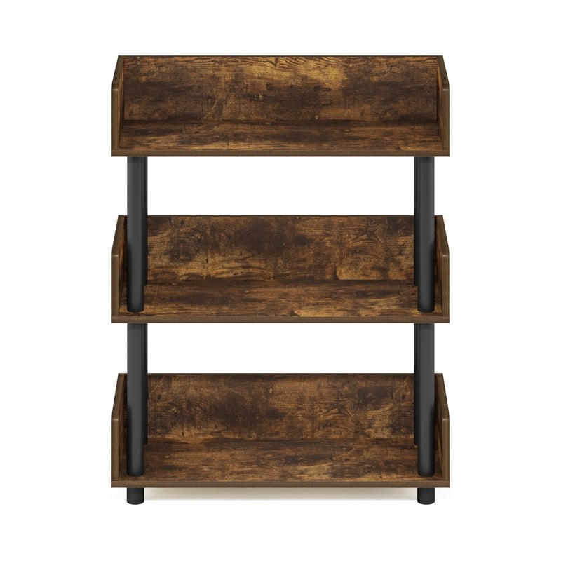 Furinno TURN-N-TUBE 3-Tier Freestanding Multipurposes Display Amber Pine/Black