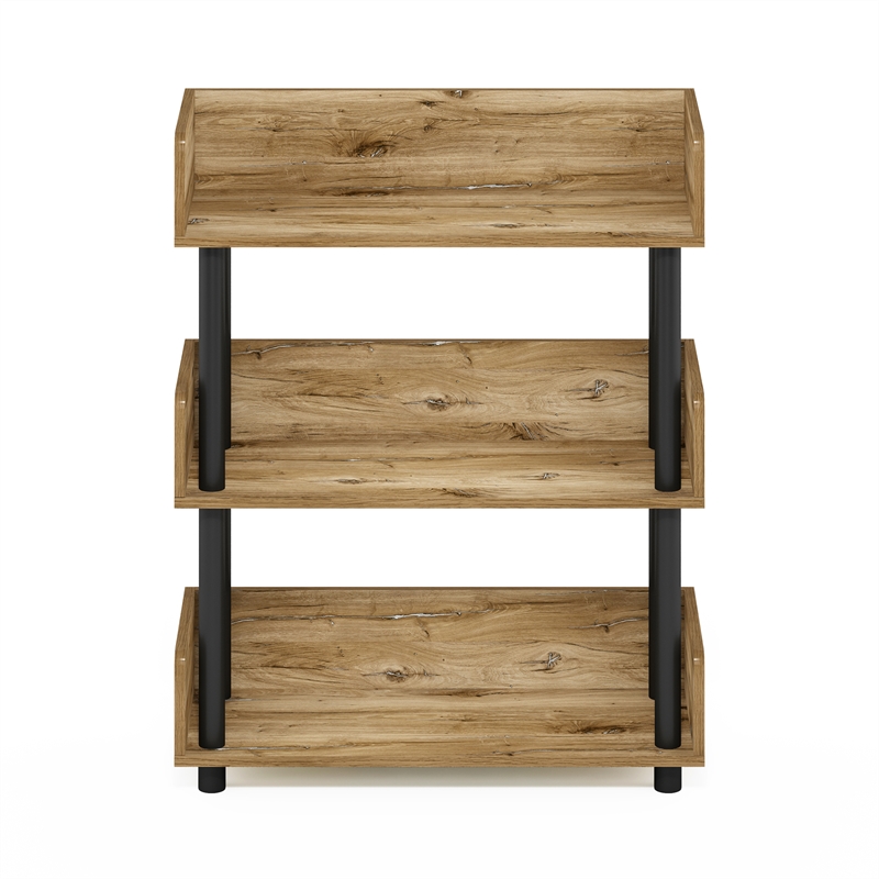 Furinno TURN-N-TUBE 3-Tier Freestanding Multipurposes Flagstaff Oak/Black