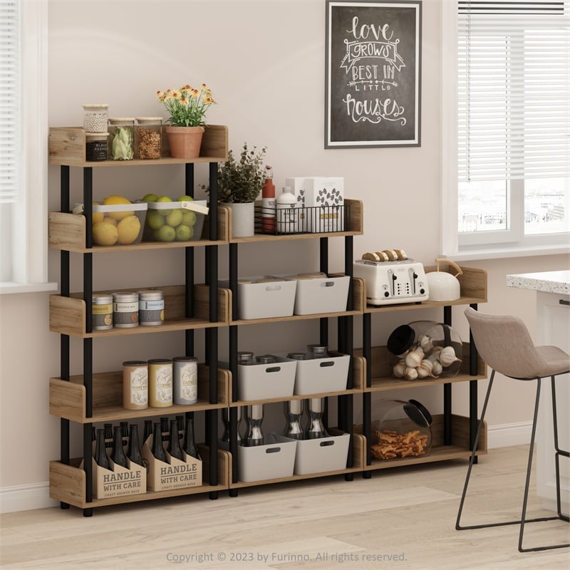 Furinno TURN-N-TUBE 3-Tier Freestanding Multipurposes Flagstaff Oak/Black