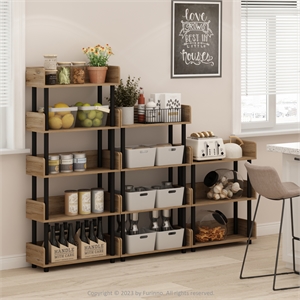 Furinno TURN-N-TUBE 3-Tier Freestanding Multipurposes Flagstaff Oak/Black